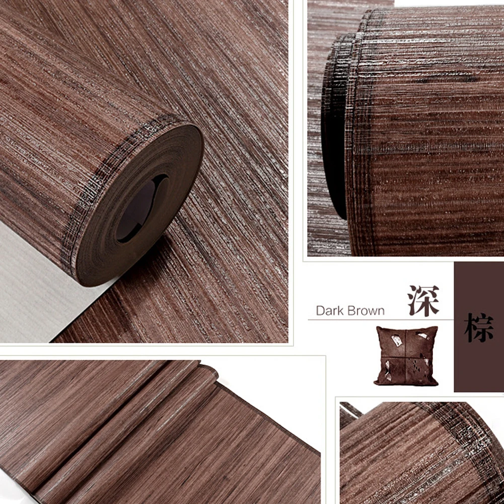 

Chinese Retro Wood Grain Wallpaper Roll Imitation Straw Japanese Restaurant Living Room Bedroom Wall Paper Brown Wallcovering