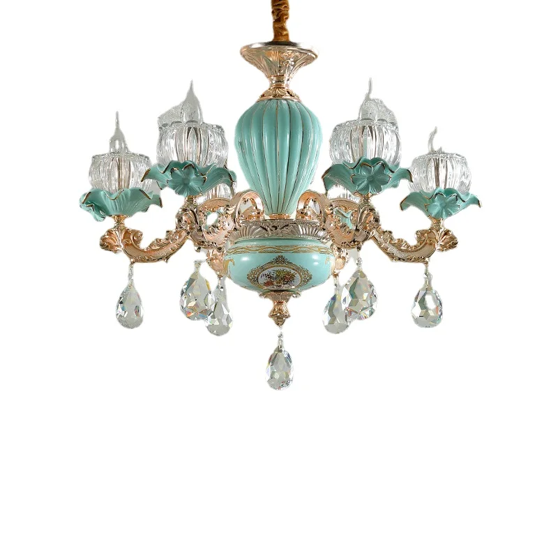 

European Style Retro Restaurant Chandelier Modern Luxury Living Room Crystal Lamps Hotel Tea House Ceramic Flower Chandelier