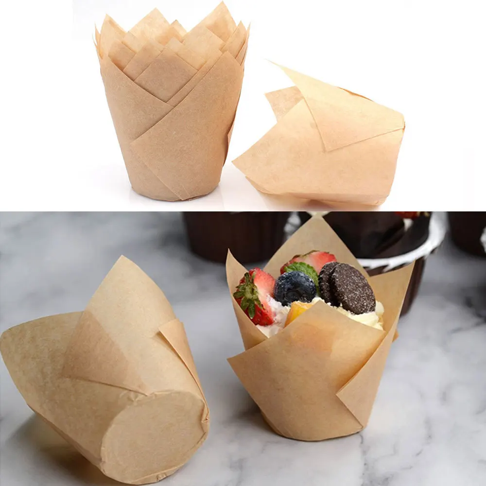 Cake Making Tools Cake Baking Tools Cake Mold Baking Paper 50pcs Tulip Muffins Baking Cups Tulip Muffin Cupcake Liner Paper Moulds Cake Wrapper Oilproof For Wedding Party