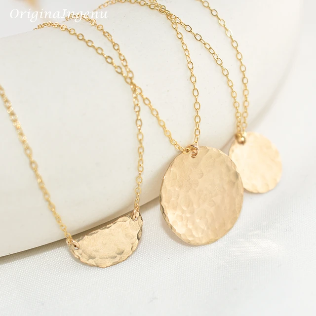 Gold Hammered Disc Necklace Golden Sun Raw Brass on Silver or Bronze  Textured Circles Nickel Free - Etsy