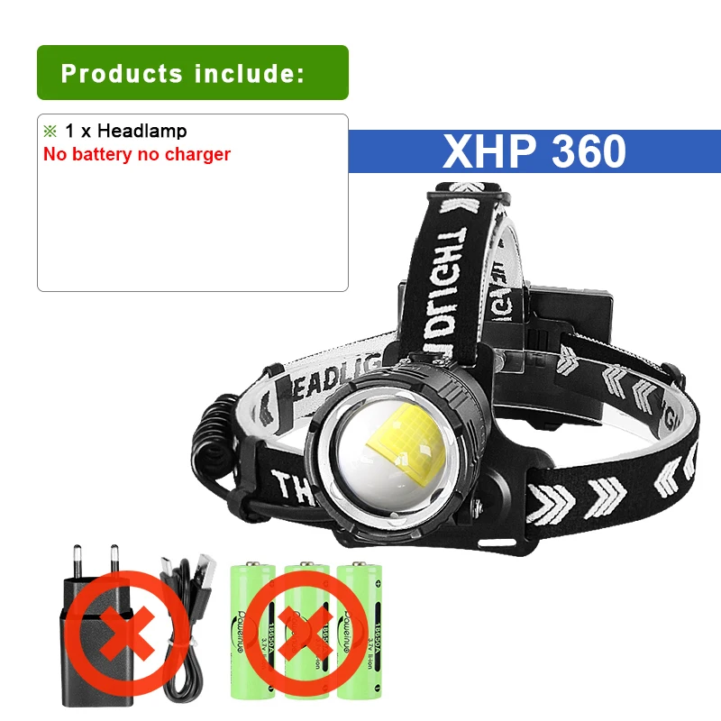 強力ヘッドライトLED xhp360 超高出力 XHP360 ヘッドランプ強力な釣り COB ヘッド懐中電灯超高輝度