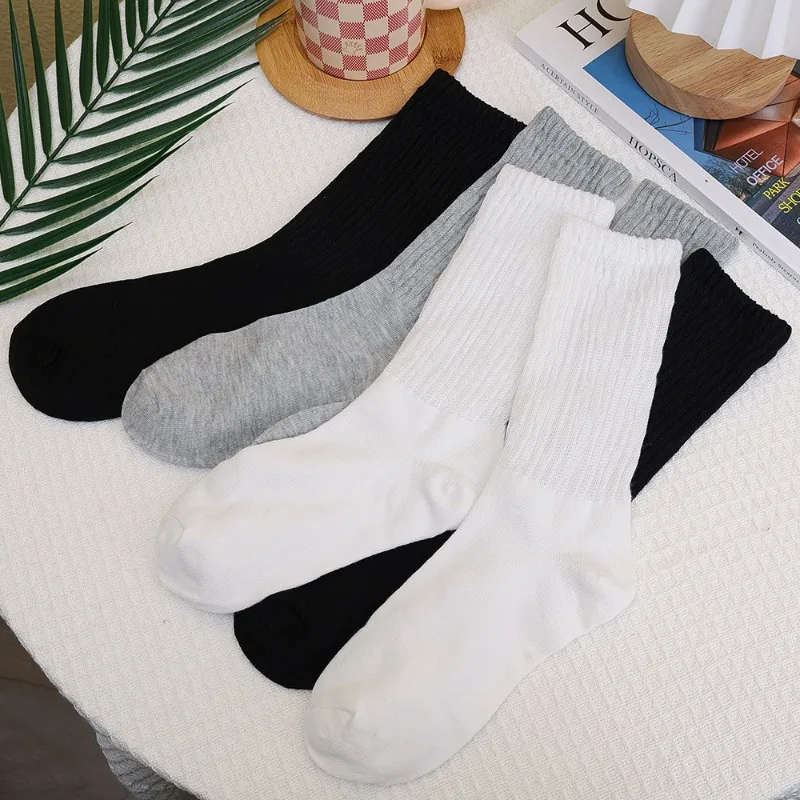 Women Socks Black White High Quality Mid-length Pile up Socks Spring Autumn Simple Trends Casual Cotton Sports Middle Tube Sock