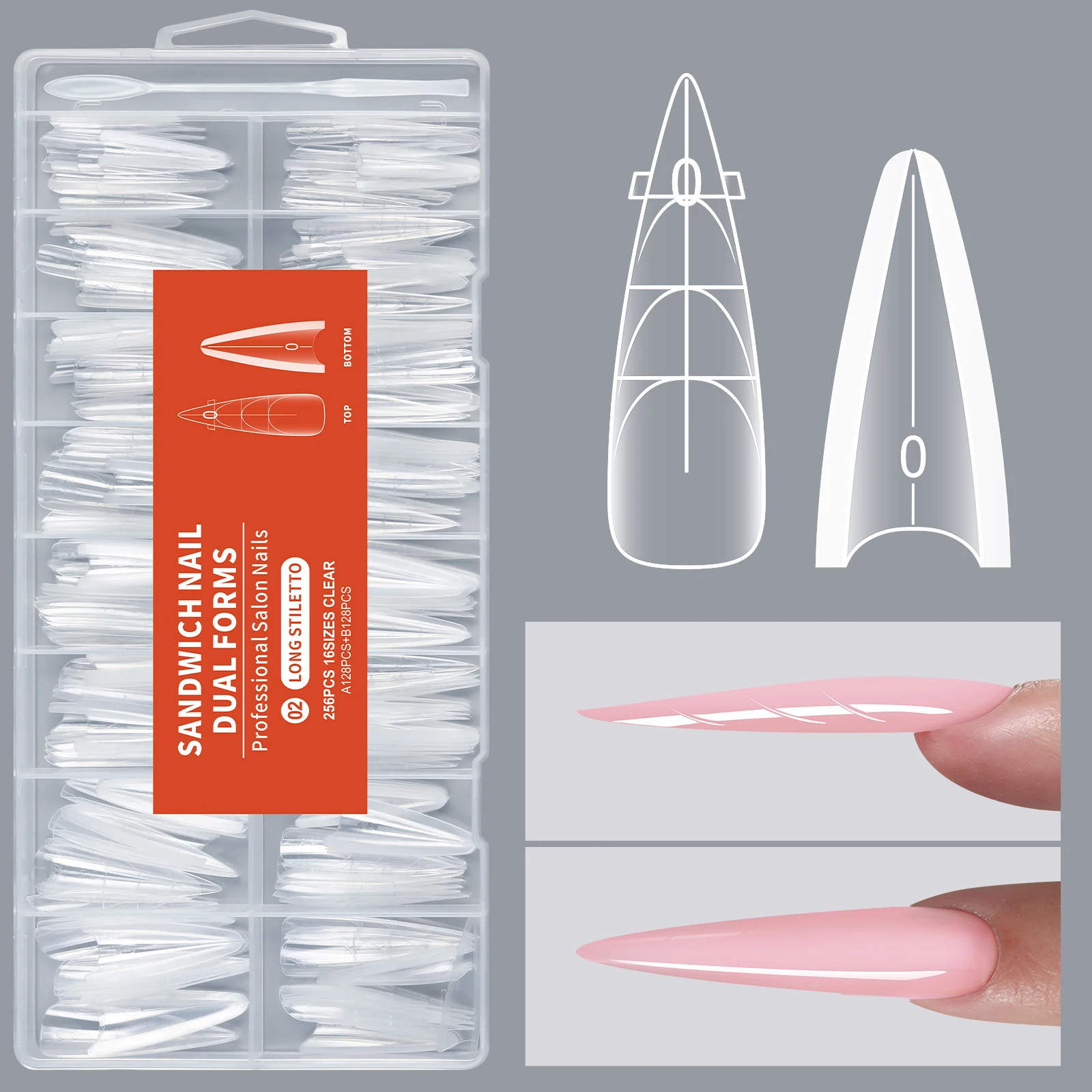 Professional Dual Nail Extension Forms 256 Pcs Kit Top Bottom Mold_voghion.com