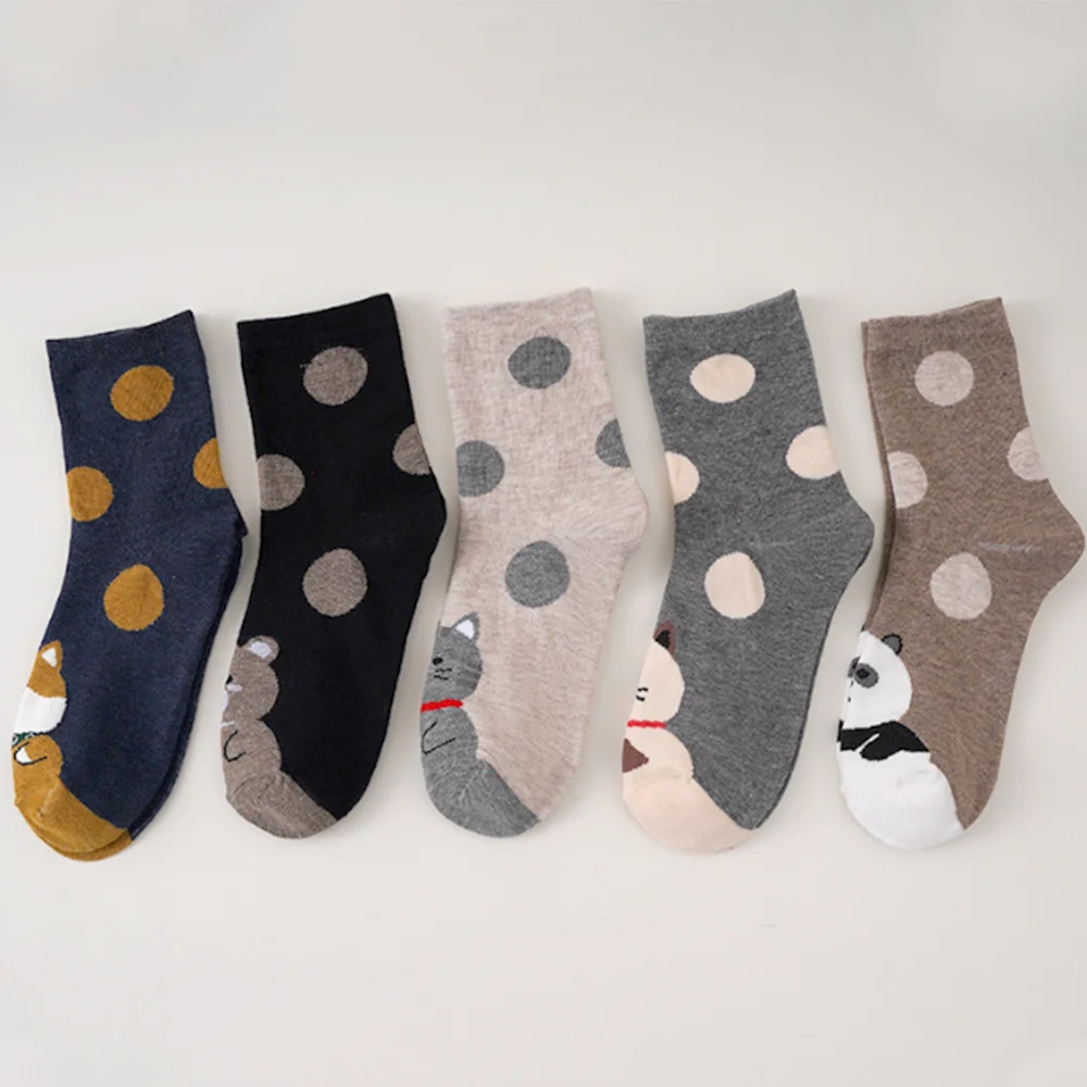 5 Paare/satz Frauen Tier Baumwolle Socken Herbst Winter Hohe Qualität Casual Rohr Socken Weibliche Damen Schöne Cartoon Socken – Detail 5