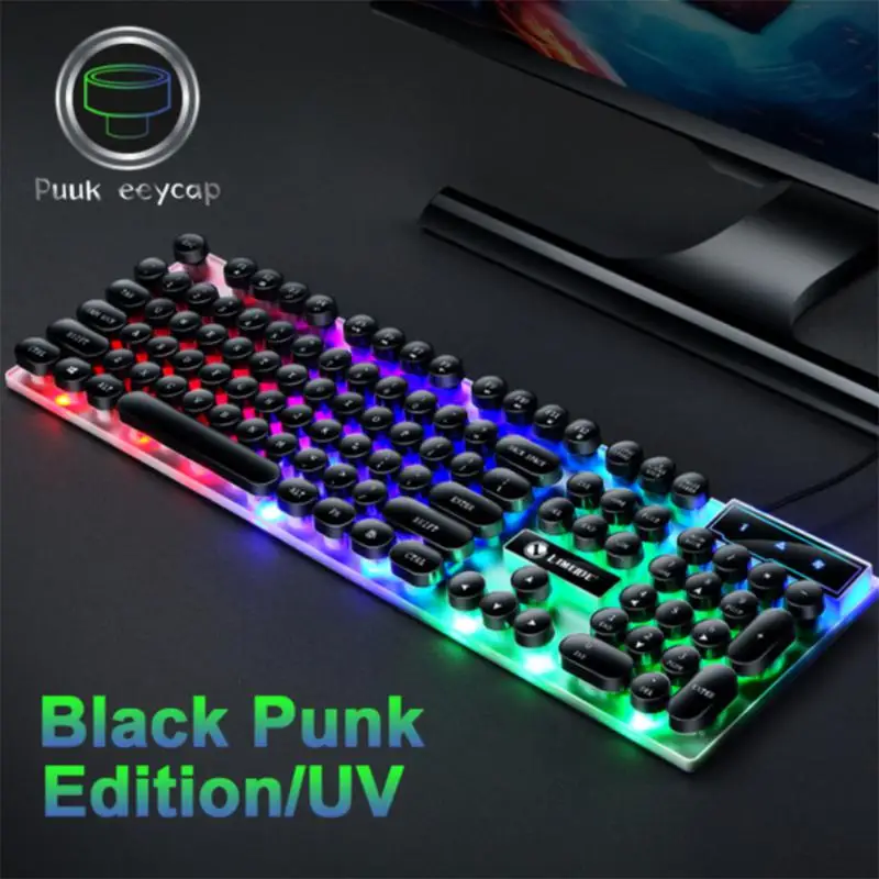 pc keyboard Retro Punk Keyboard Mouse Combos Mechanical Feel Gaming Backlit USB Wired Keyboard With Suspended Round Keycaps For PC Gamer mini computer keyboard Keyboards