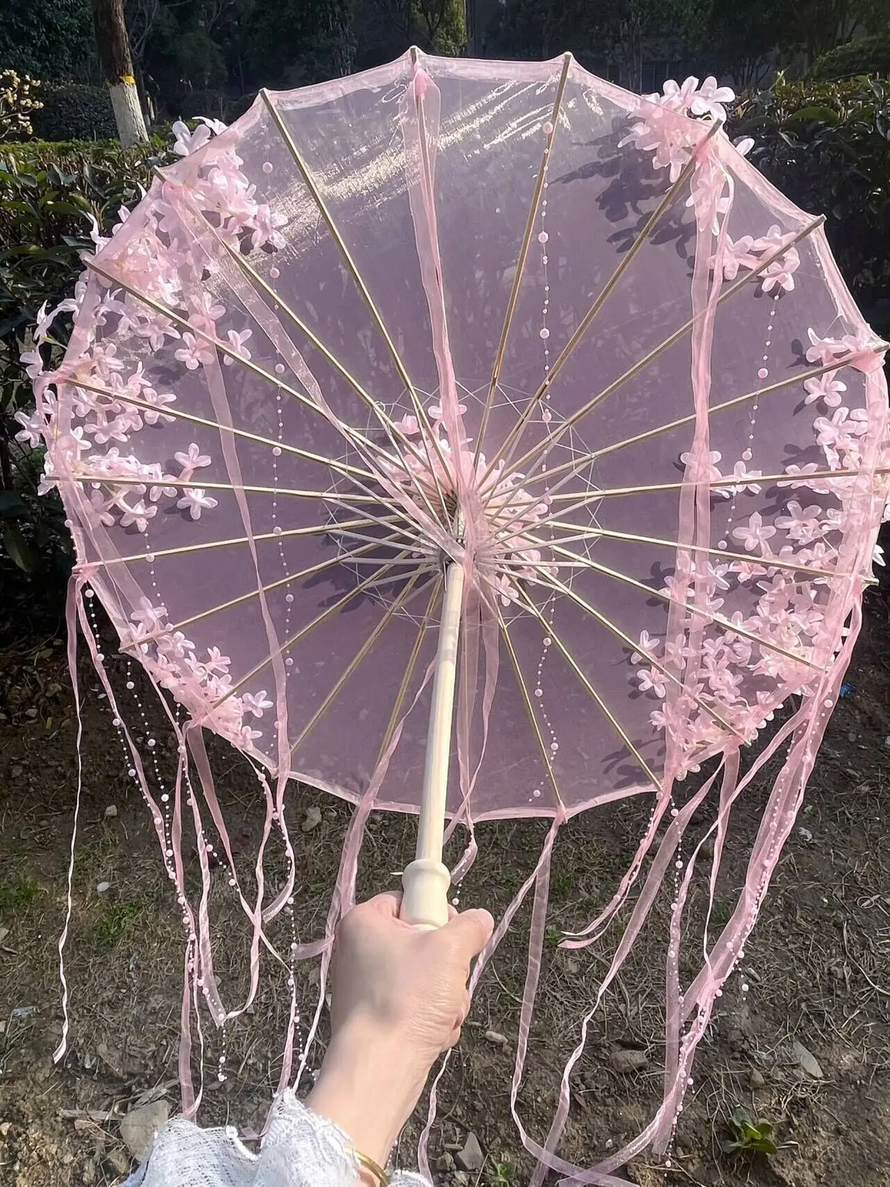 Pink Flowers Decorative Umbrella Hanfu Kimono Cosplay Photograph Props Craft OilPaper Umbrella Parasol Sakura Lace Umbrellas mini umbrella folding umbrella mini sun umbrella paper umbrella lace umbrella