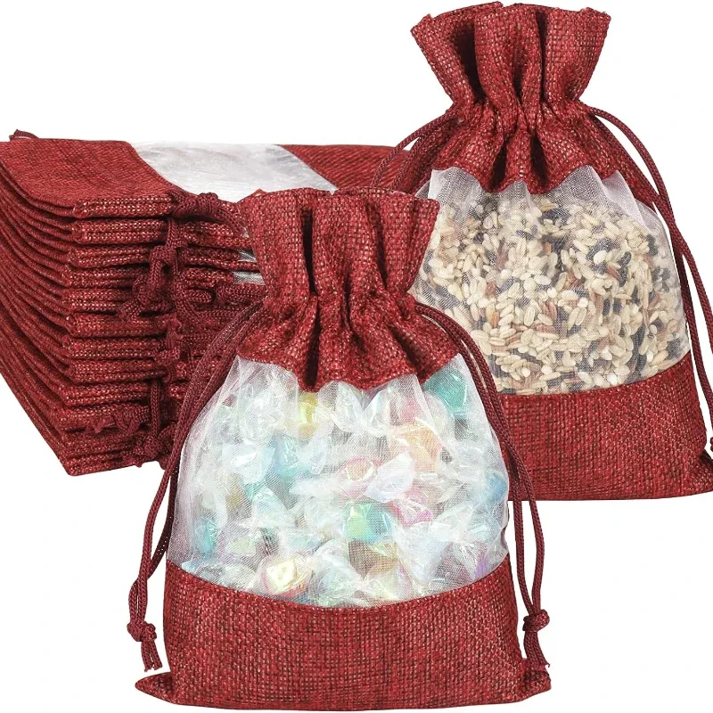 

12pcs/lot Jute Bag Organza 13x18cm Red Fabric Bag Gift Bag with Drawstring Gift Bags Jewellery Wedding Party Packaging Bags