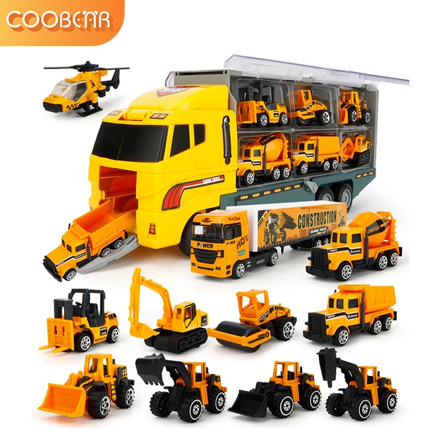 Big Transport Car Toys Container Carrier Truck Vehicles & 6PCS Mini Alloy Diecast Engineering Car Model Gifts For Kids Boys 1