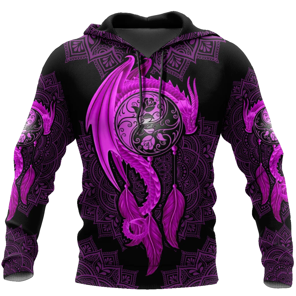 

Mens 3D Print Hoodies Mandala Purple Dragon Tattoo Art Harajuku Pullover Unisex Hood Sweatshirts Jacket Hip-Hop Women Streetwear