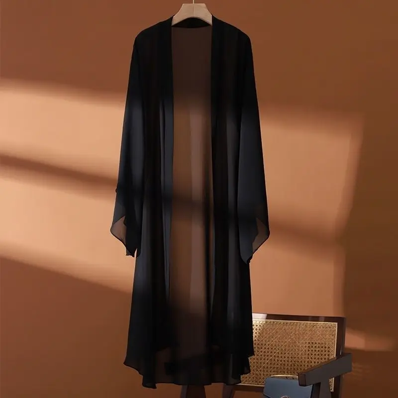 Summer Sun Protection Clothing Women Long Cardigan Women Chiffon Chinese Hanfu Coat Ladies Shawl Outerwear