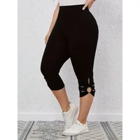 Plus Size S-8XL Women's High Waisted and High Elastic Tight Pants Summer Hollow Out Solid Color Elegant Yoga Pants Cropped Pants
