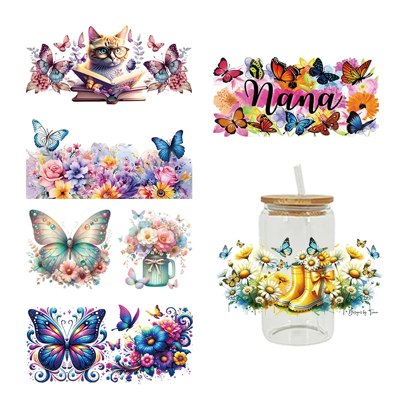 UV DTF Transfer Sticker butterfly Bows For The 16oz Libbey Glasses Wraps Bottles Cup Can DIY Waterproof Decals D19634