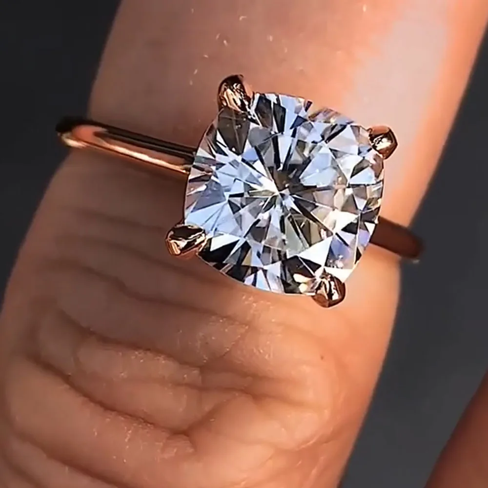 

Solid 14K Rose Gold Women Wedding Party Anniversary Engagement Ring 1 2 3 4 5 Ct Cushion Moissanite Diamond Ring Luxury Trendy