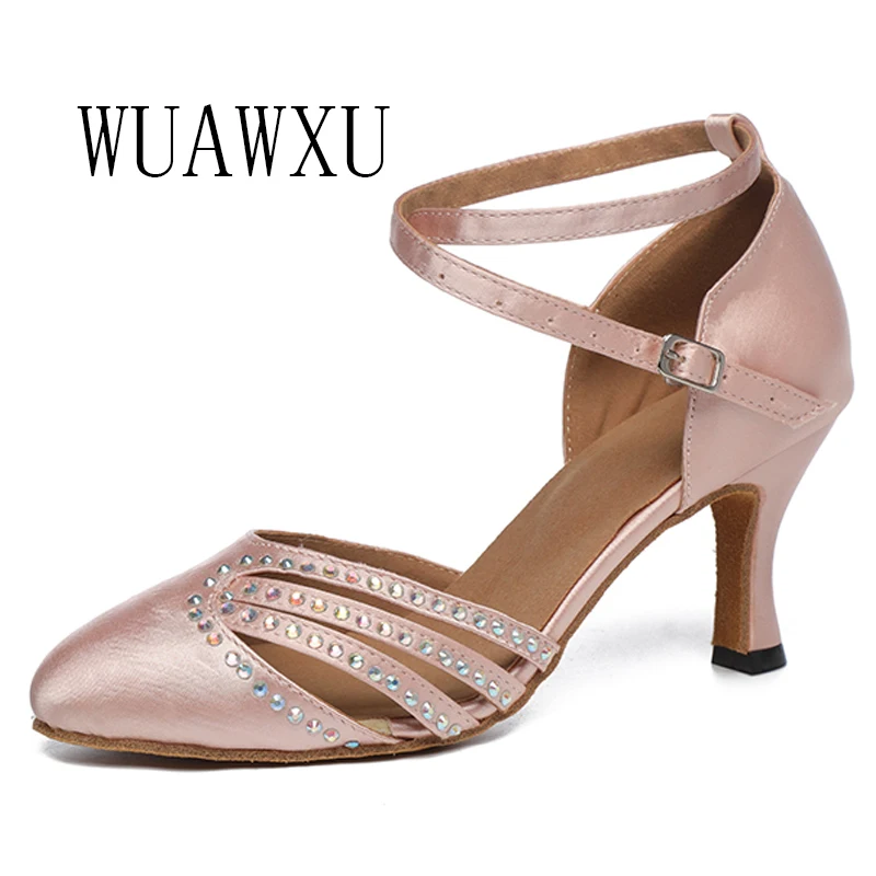 NATASHA Latin Dance Shoes Women's 2023 New Style Diamond Dance Shoes Summer Sandals Medium High Heel Soft Sole Square Dance Shoe