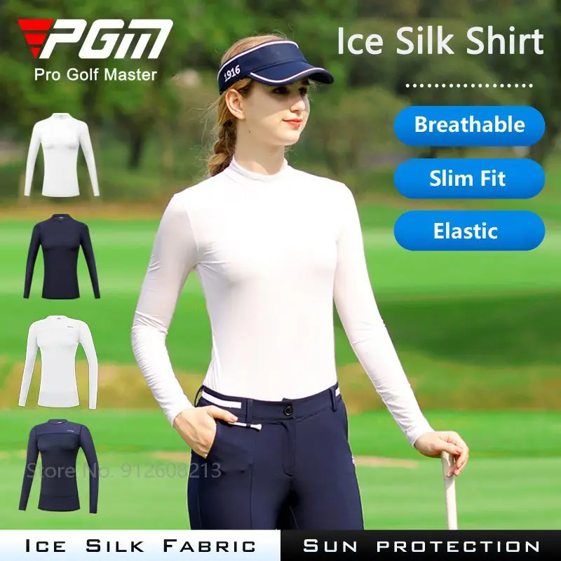 

PGM Women Long Sleeve Golf Shirts Summer Ladies Sunscreen Underwear Anti-UV Ice Silk Tops Quick Dry Cooling T-shirts Golf Wear