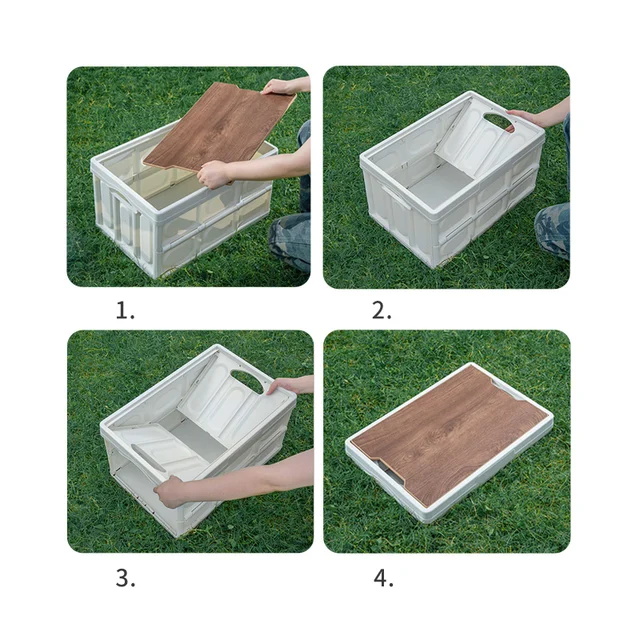 Outdoor Camping Folding Box With Wooden Lid Car Storage Box Food Organizer Container for Household Large Capacity Storage Box 5