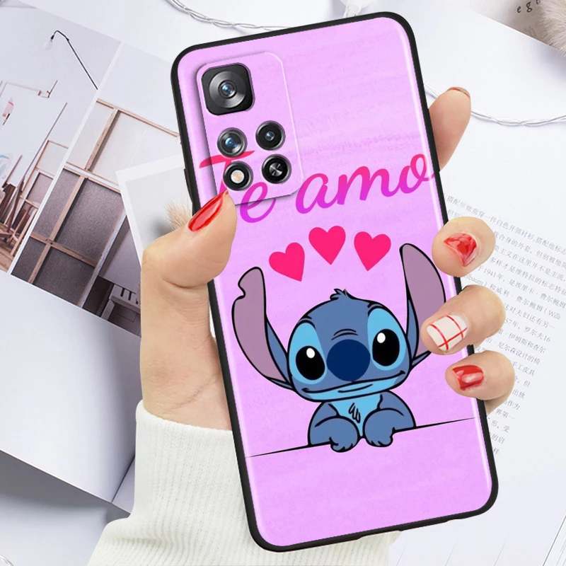 Anime Stitch Cute Disney For Xiaomi Redmi Note 12 12S Turbo 11 11T 11S 10 10S 9 8 8T 7 Pro Plus 5G Black Phone Case Cover