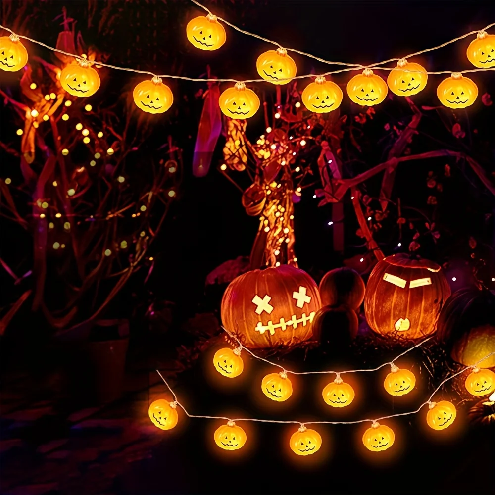 Halloween Lights Battery Powered 10/20 LED Pumpkin String Light Hanging Lantern for Home Courtyard Atmosphere Party Decoration
