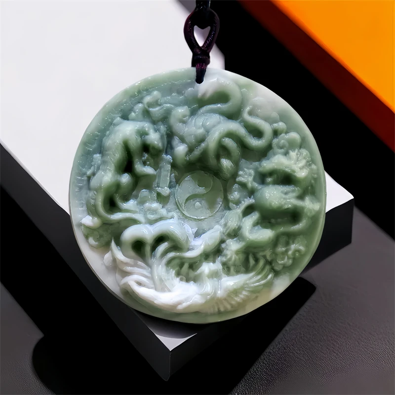 

Natural Real Jade Dragon Phoenix Pendant Necklace Chinese Gemstones Carved Jewelry Talismans Gifts for Women Men Luxury