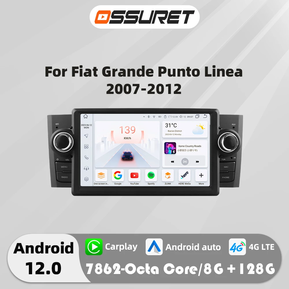 Autoradio Android 1din 7862 DSP Carplay pour Fiat Grande Punto Linea 2007-2012 lecteur multimédia Autoradio GPS stéréo 7 "unité principale