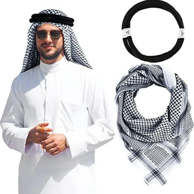 1 세트 아랍 스카프 하이틴 전술적으로 헤어 밴드가있는 Shemagh 스카프 야외 전술적으로 Keffiyeh 스카프 다목적 Headscarf