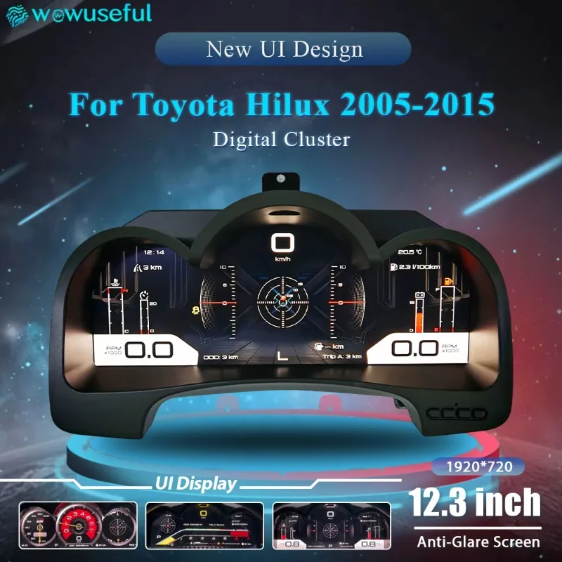 SX【Grado Profesional】Panel de Instrumentos con Velocímetro Digital Virtual de 12.3 Pulgadas para Toyota Hilux 2005-201 2