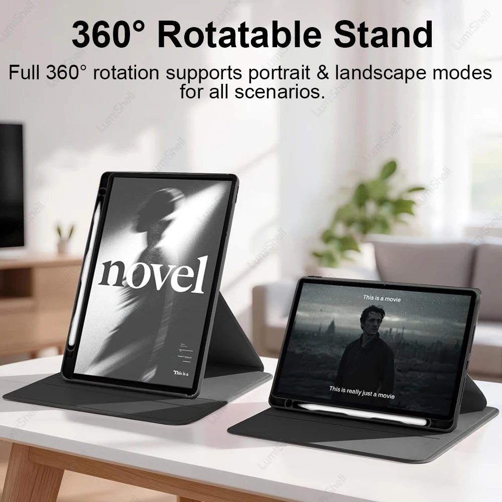 360° Rotating Stand Case with Pencil Holder and Auto Sleep/Wake - Acrylic Clear Cover