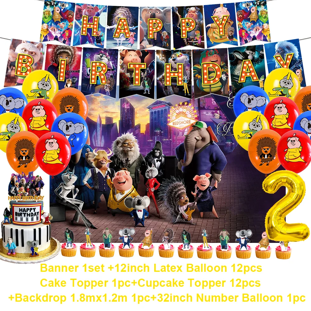 Niedliche singende Voce Tier Geburtstags feier Dekoration liefert Ballon Hintergrund Banner Kuchen Topper kleines Kind Geschenk Foto Requisiten – Detail 4