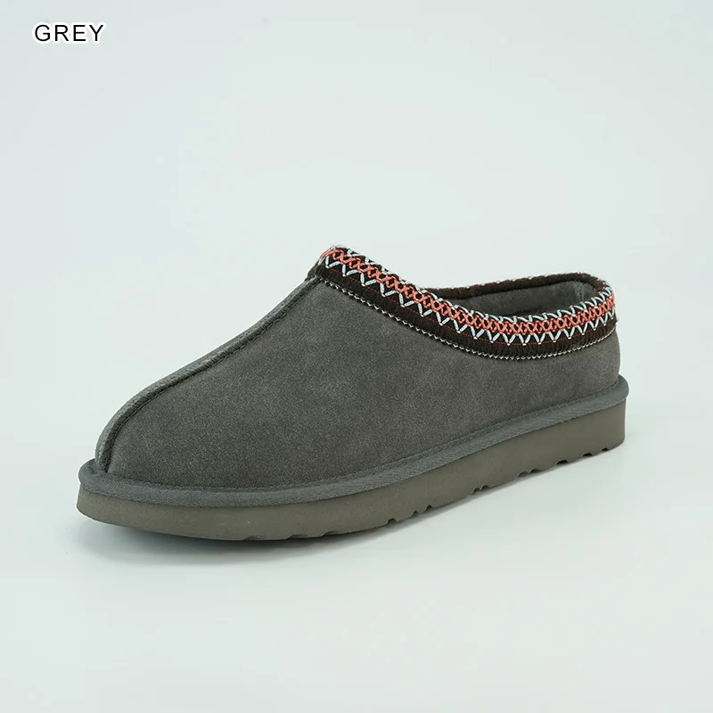 INOE Pantoufles d'hiver décontractées pour hommes, cuir suédé de vache, fourrure de mouton naturelle, doublées de laine, mode, chaussures chaudes à enfiler courtes