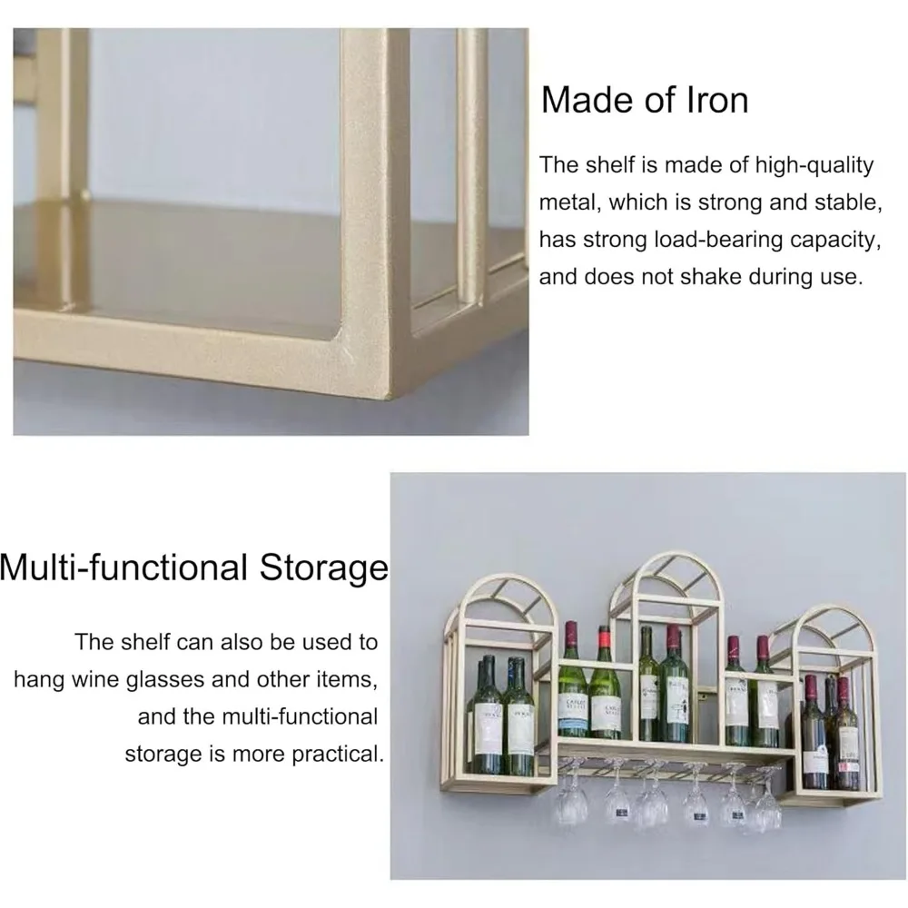 Bar Shelves Wall Mounted Floating Bar Liquor Bottle Display Shelf with Wine Glass Rack Liquor Cabinet