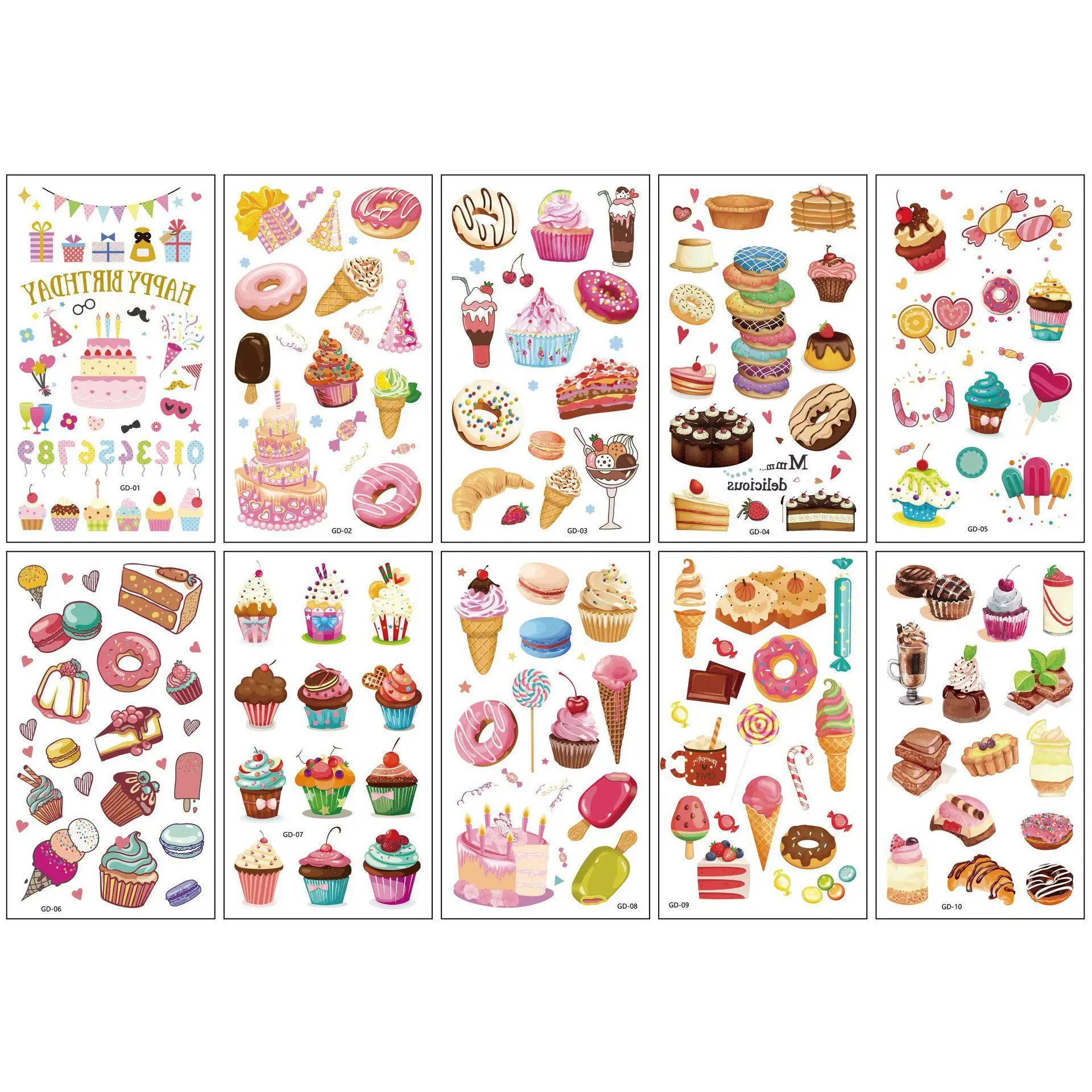 Tattoo sticker temporary tattoos 10pcs Cute Dessert Cake Donut Tattoo Stickers Kids Boys Girls Disposable Temporary Tattoo Stickers for Children Birthday Party