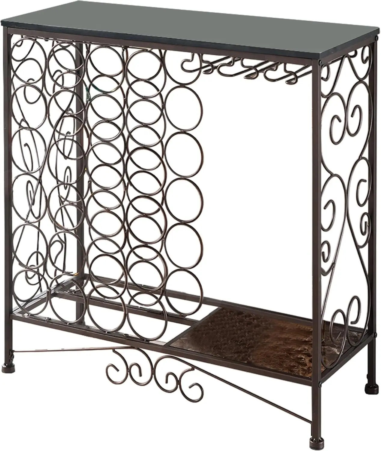Freestanding Wine Rack Table, Liquor Bar Cabinet with Wine Storage - Holds 24 Bottles and Glasses Holder