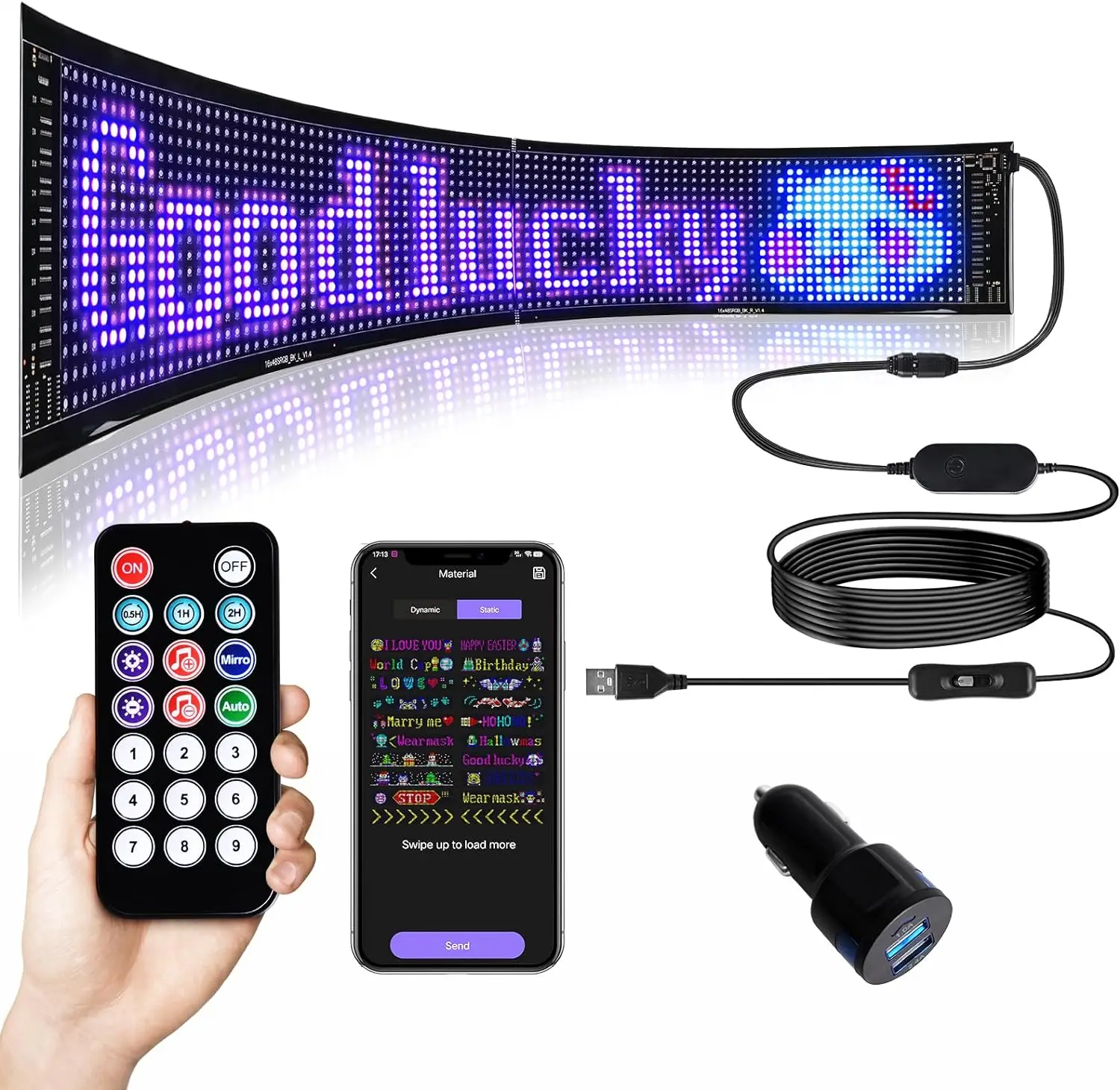 LED Matrix Panel with Remote Control, Flexible Advertising Digital Signage, USB 5V Bluetooth App Control DIY Rolling LED Signage new led matrix pixel panel flexible usb 5v rgb pattern graffiti scrolling text animated car display with bluetooth app control