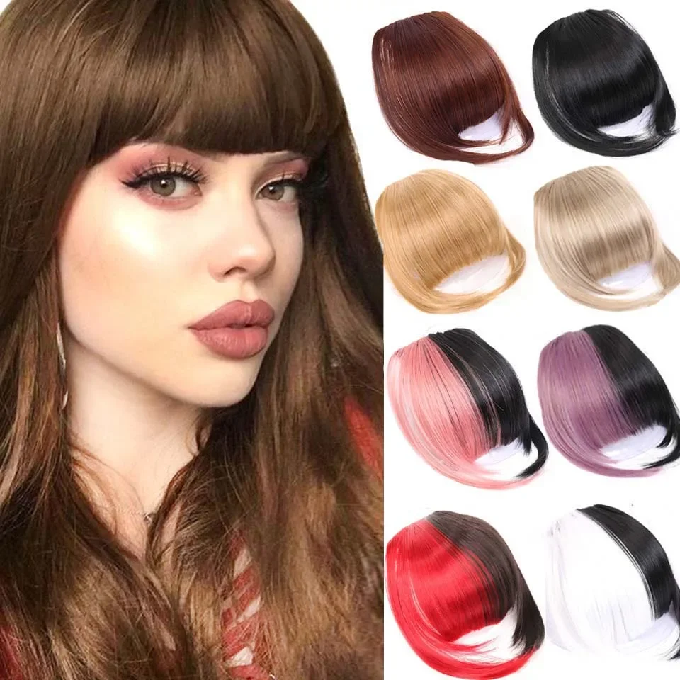 Synthetic Women's Hair Short Straight Bangs False Hair Clip In Hairpieces For Black Heat Resistant Fiber