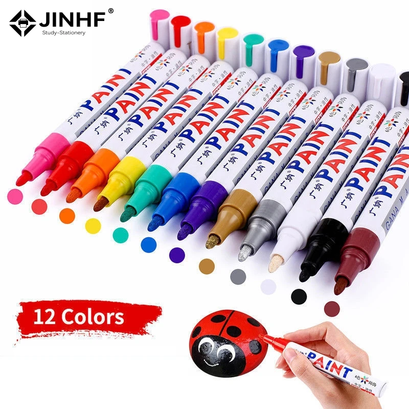 

1pc 12 Color White Waterproof Rubber Permanent Paint Marker Pen Car Tyre Tread Environmental Tire Painting Highlighter Pen