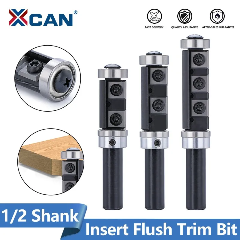 

XCAN Milling Cutter 1/2 Shank Wood Planer Bit Flush Trim Router Bit with Carbide Insert for Woodworking Trimming Slotting Tools