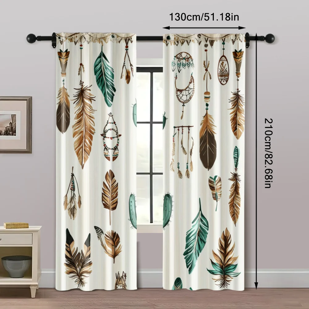 2pcs, Popular Curtain Panels 2D print Cactus and feathers Machine Washable Fabric (without rod) Thermal Insulation, and Room 5