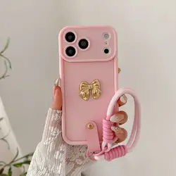 Golden Bow Strap Rope Phone Case with Enhanced Grip and Durability - Motorola Moto G54 Power (Pink)