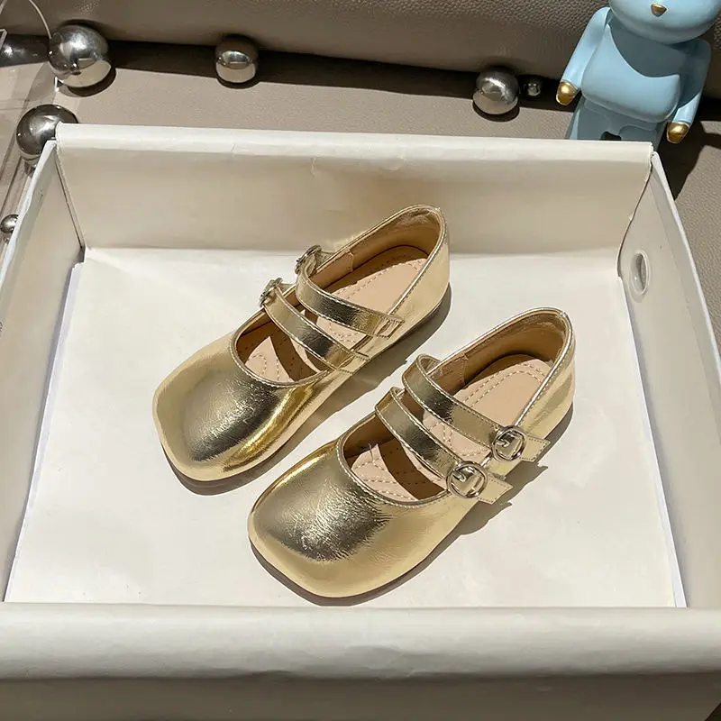 girls' Spring and Autumn new fashion all-matching Korean style golden silver soft-soled girls shoes