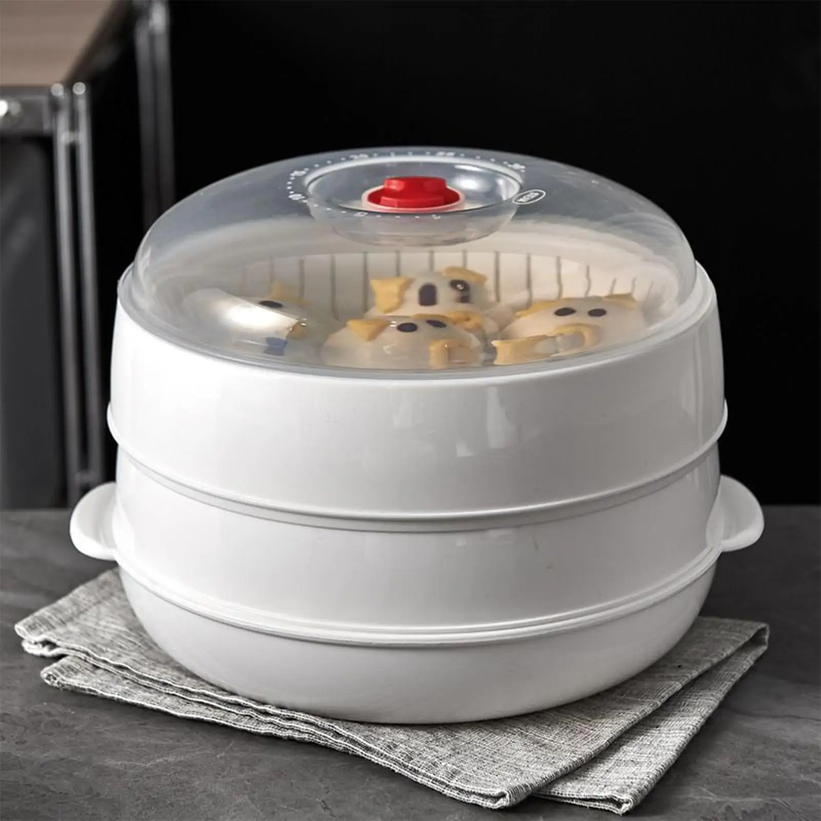 white Microwave Heating Steamer Household Large Capacity Steamer Kitchen Steamer Box Steamer Rack Can Exhaust Steam