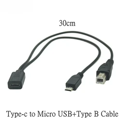 USB Multi - Interface Y Splitter Charge and Data Extension Adapter Cable (C to micro to usb B)