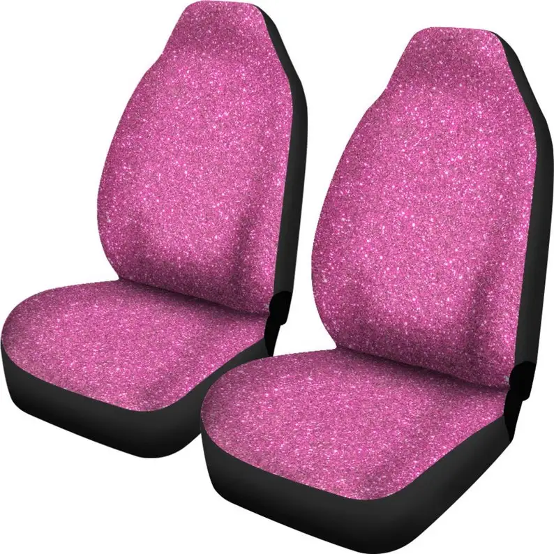 Pink Confetti Print Car Seat Covers Pair, Front Car Seat Covers