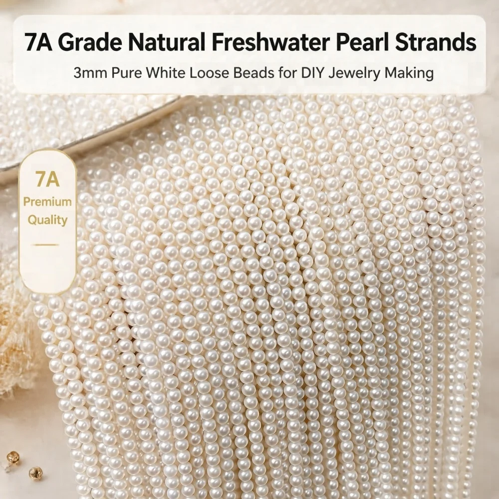 JD 1 Strang 7A Natürliche Weiße Süßwasserperlen 3mm ca. 120 Stück Aurora Glänzende Runde Perlen DIY Schmuckherstellung Halskette