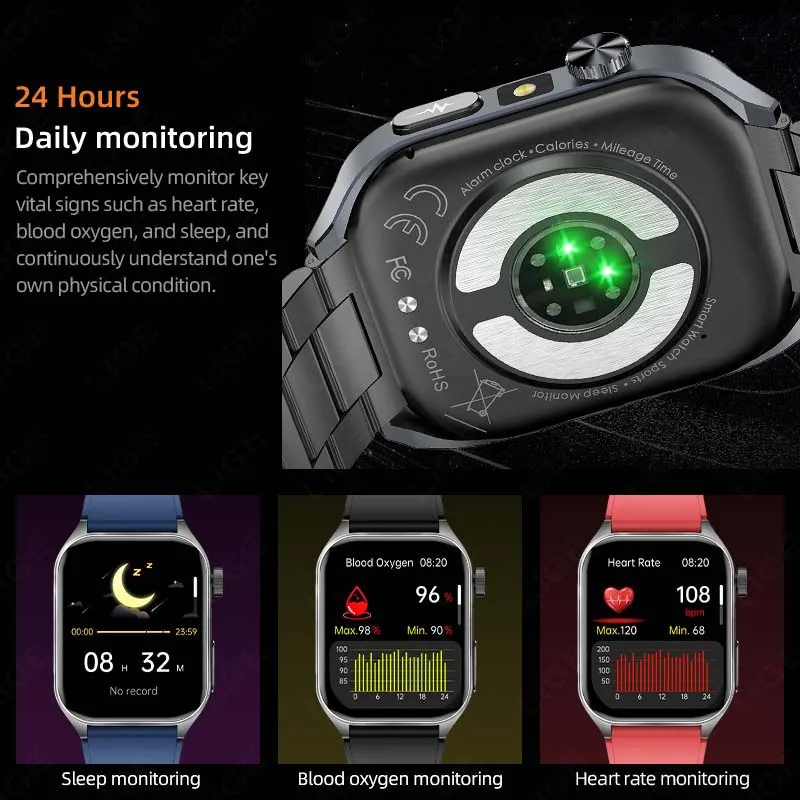 LIGE 650nm Laser Conditioning Sapphire Glass Smart Watch Men Heart Rate Blood Pressure Micro Physical Exam Health ECG Smartwatch
