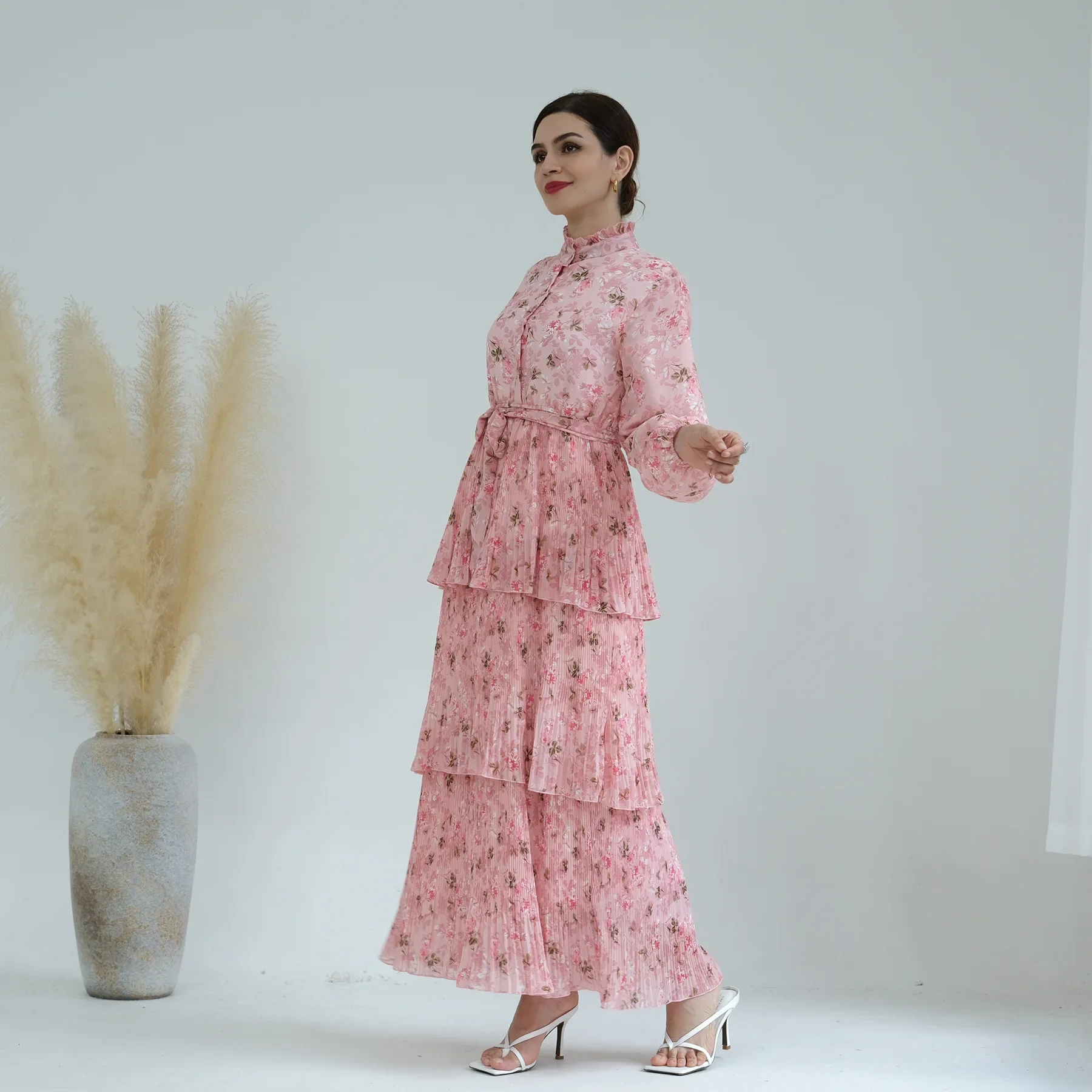 Chiffon Abaya Dubai Long Dress Muslim Islamic Floral Printed African Dresses for Women Modest Outfit Kaftan Robe Femme Musulmane