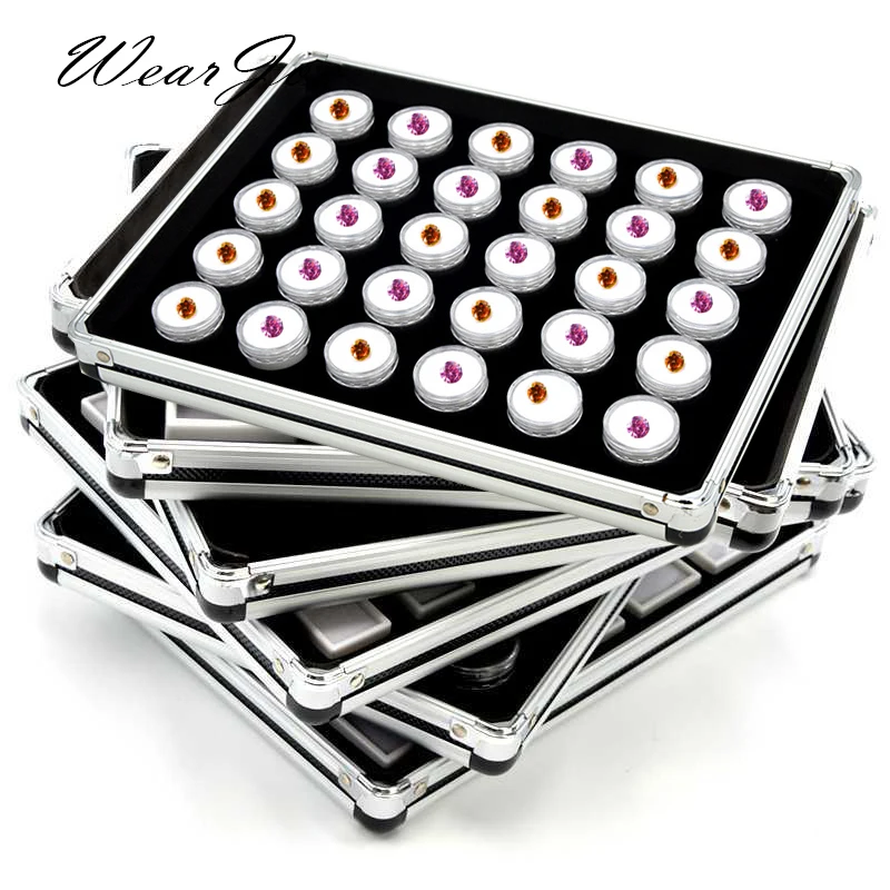 Jewelry Gem Holder Storage Show Tray Loose Diamond Collection Display Box Container Metal Case Gemstones Jar Organizer Stackable