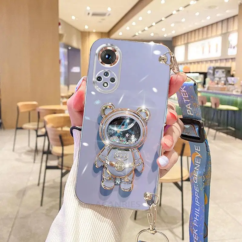 Crossbody Lanyard Plating Silicone Phone Case with Holder