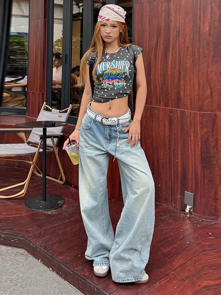 Women's Jeans Vintage Printed High Waist Zipper Pockets Straight Leg Trousers Female 2026 Spring Fashion Woman Clothes Outwears - 5