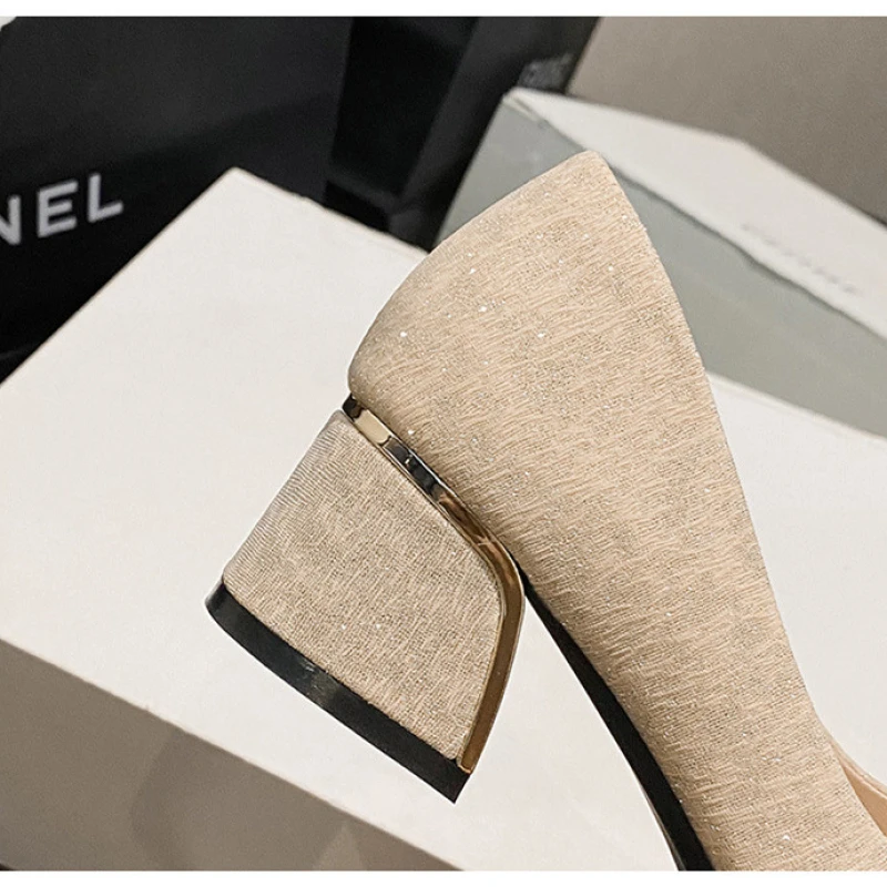 Plus Size 35-43 Women Pumps Med Heel Square Toe Office Lady Shoes Bling Diamonds Bowknot Wedding Bridesmaid Party Shoes 55-3