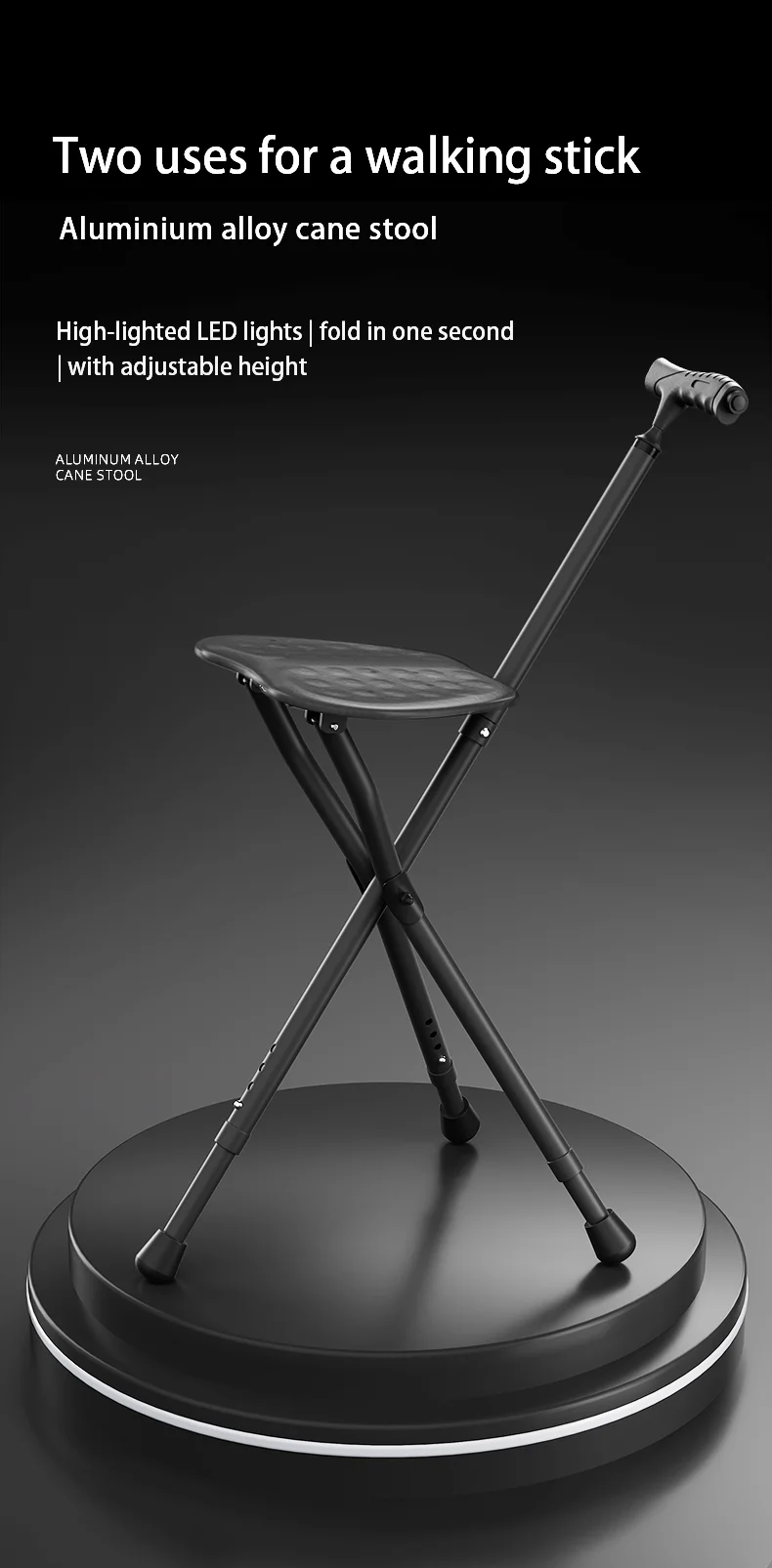 Description Picture 2 of itemSEN-BU Outdoor Foldable Crutch Chair Elderly Walking Aid Crutch Stool Lightweight Mountaineering Cane Walking Stick Stool
